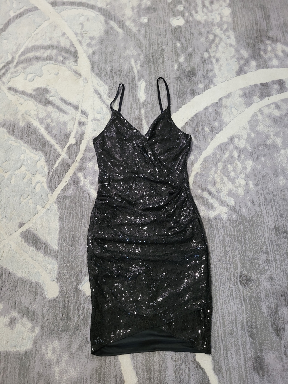 Grace Karin Black Sequin Spaghetti-Strap  Dress Side S